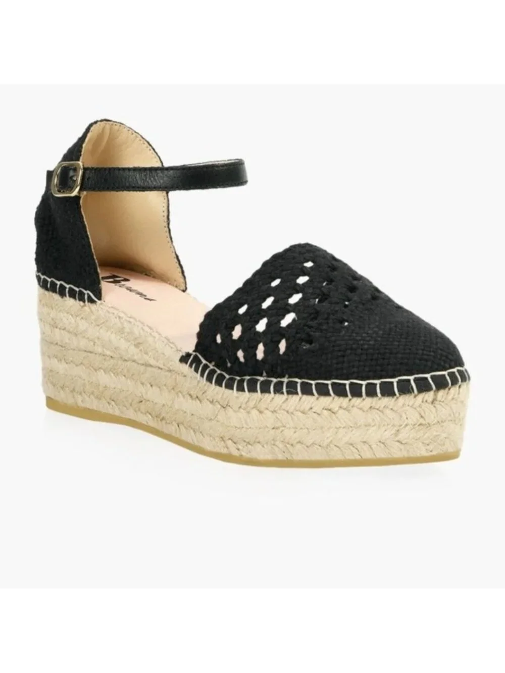 Browns Crochet Espadrille Sandal, black Woven Fabric Jute Platform SZ 11 EU 41